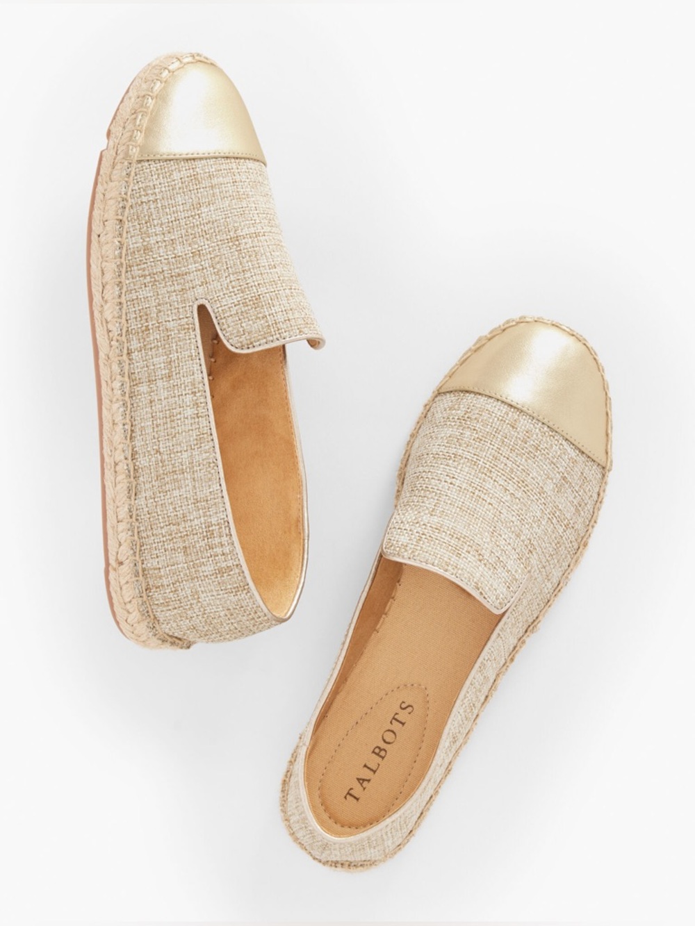 Talbots Izzy Espadrille Flats - Linen with Gold Cap Toe